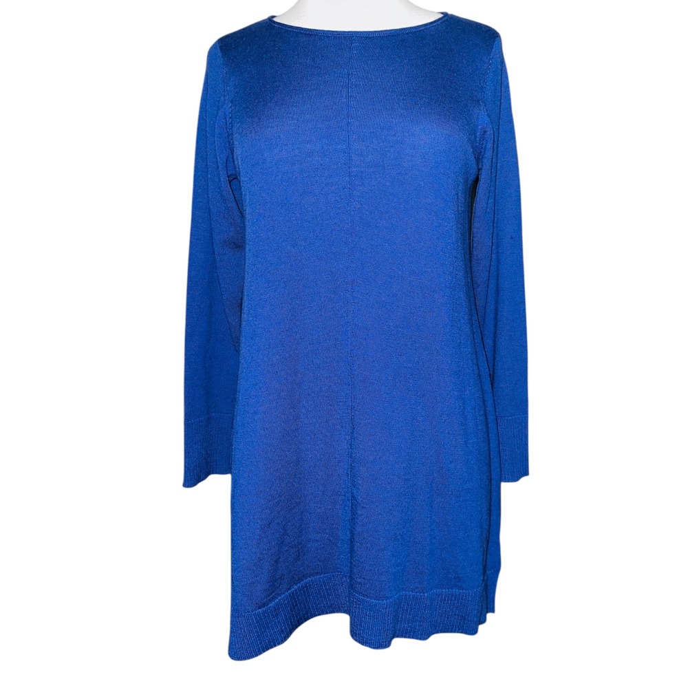 WB2 Eileen Fisher Petite PM Blue Merino Wool Knit Sweater Dress